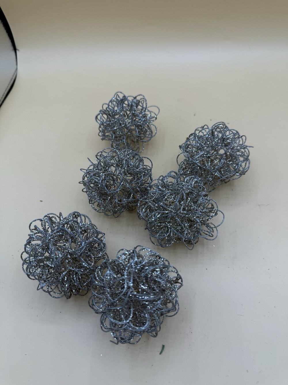 Set of 6 Silver Glitter Wire Decorative Balls Bowl Filler Christmas Decor